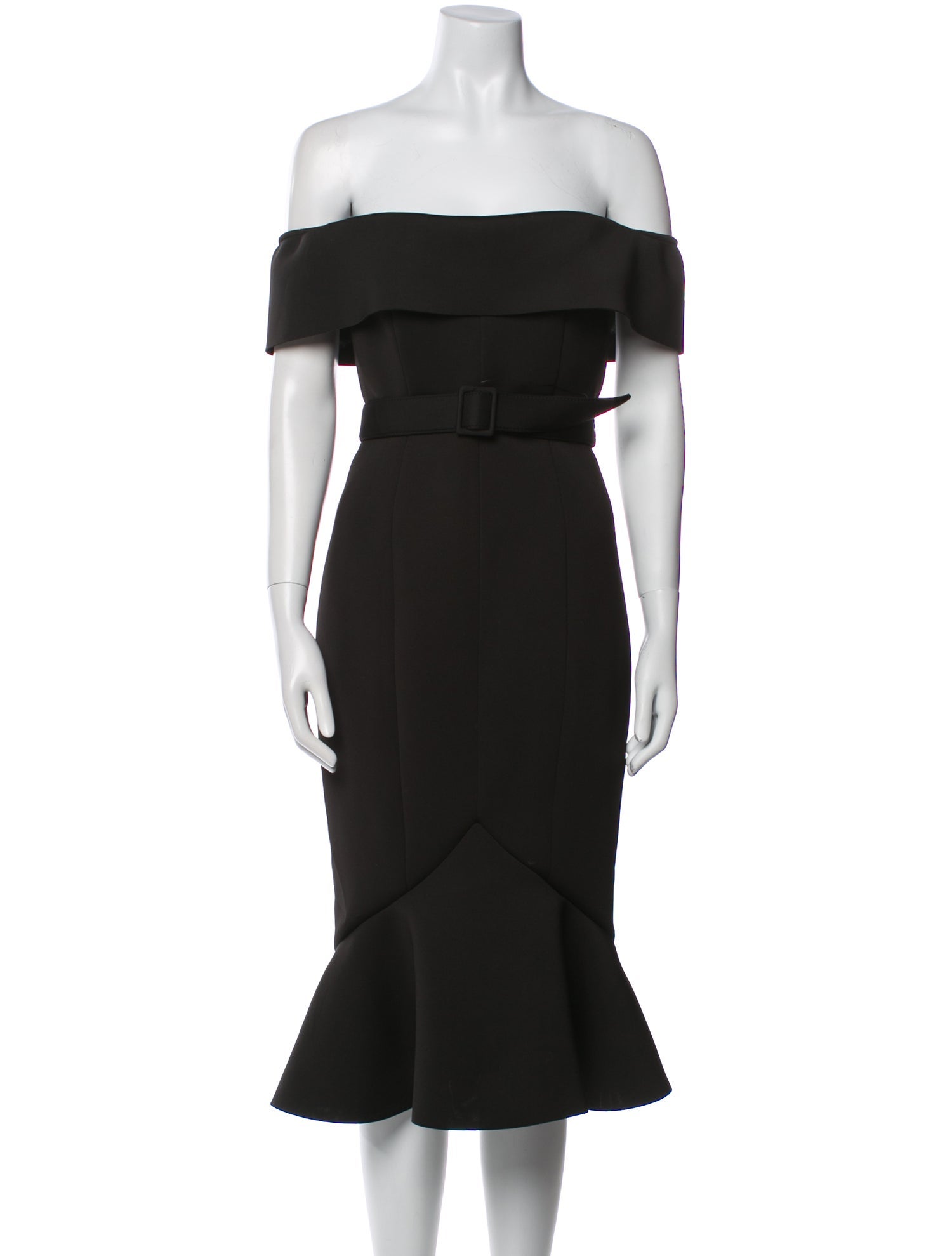 Badgley Mischka Off-The-Shoulder Knee-Length Dress