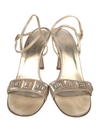 Badgley Mischka Faux Pearl Accents Satin Slingback Sandals