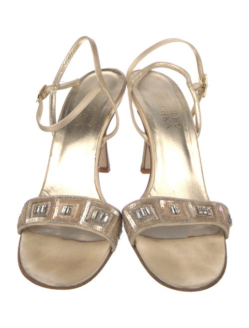 Badgley Mischka Faux Pearl Accents Satin Slingback Sandals