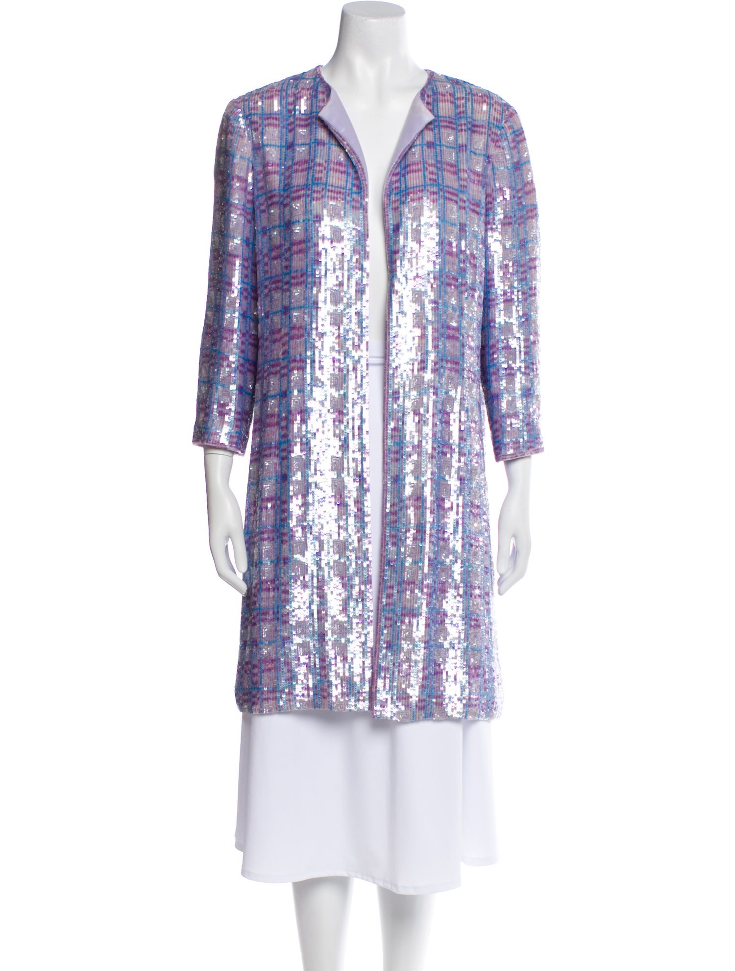 Badgley Mischka Sequin Plaid Print Coat