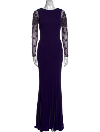 Badgley Mischka Bateau Neckline Long Dress