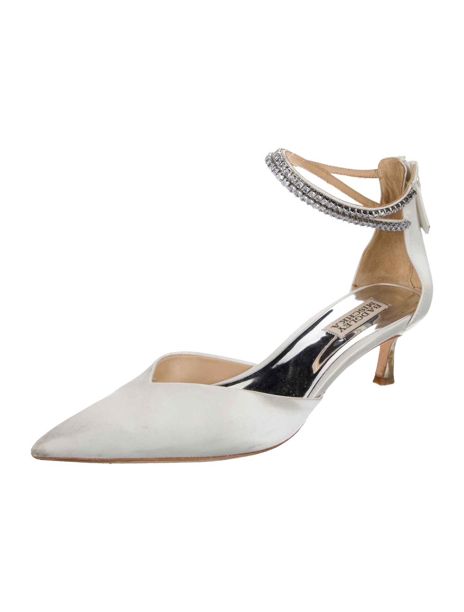 Badgley Mischka Satin Crystal Embellishments D'Orsay Pumps