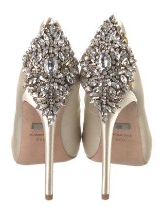 Badgley Mischka Satin Crystal Embellishments Pumps