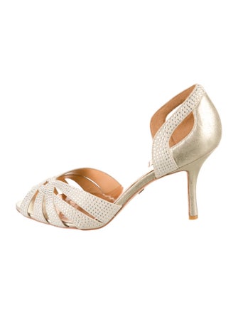 Badgley Mischka Leather Crystal Embellishments D'Orsay Pumps