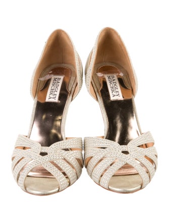 Badgley Mischka Leather Crystal Embellishments D'Orsay Pumps