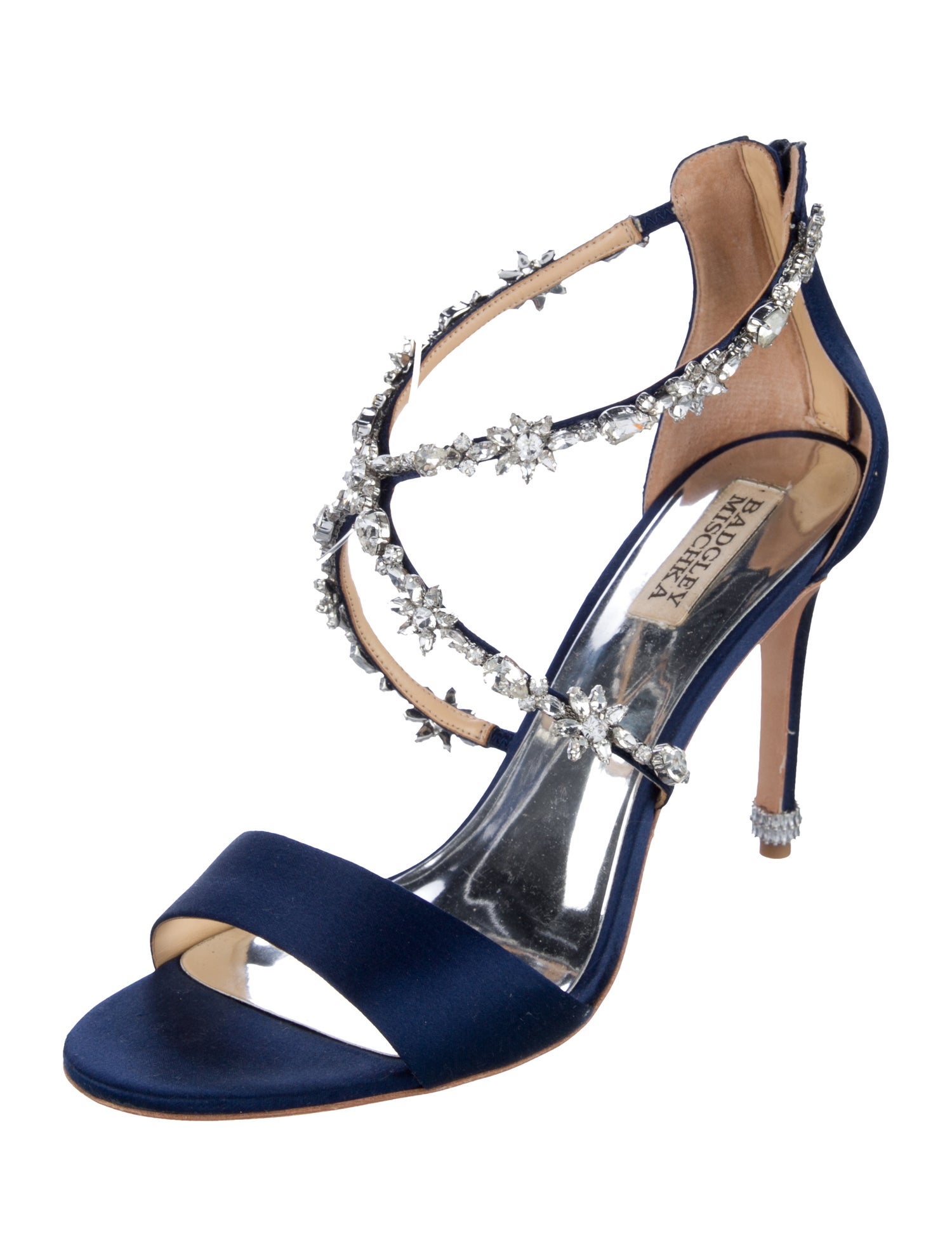 Badgley Mischka Satin Crystal Embellishments Sandals