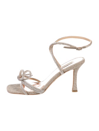 Badgley Mischka Leather Crystal Embellishments Sandals
