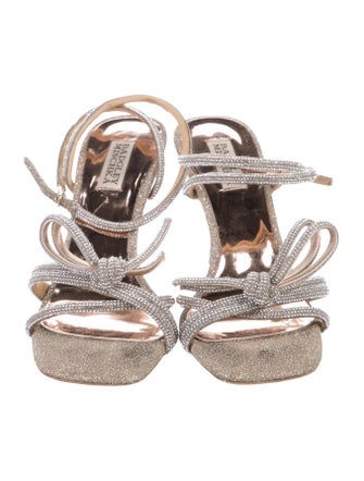 Badgley Mischka Leather Crystal Embellishments Sandals