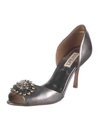 Badgley Mischka Leather Crystal Embellishments Sandals