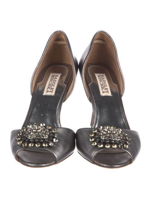 Badgley Mischka Leather Crystal Embellishments Sandals
