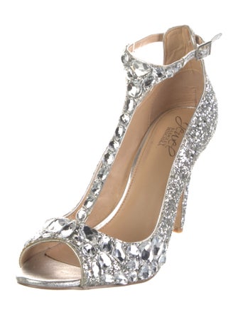 Badgley Mischka Glitter Animal Print T-Strap Sandals