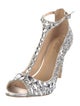 Badgley Mischka Glitter Animal Print T-Strap Sandals