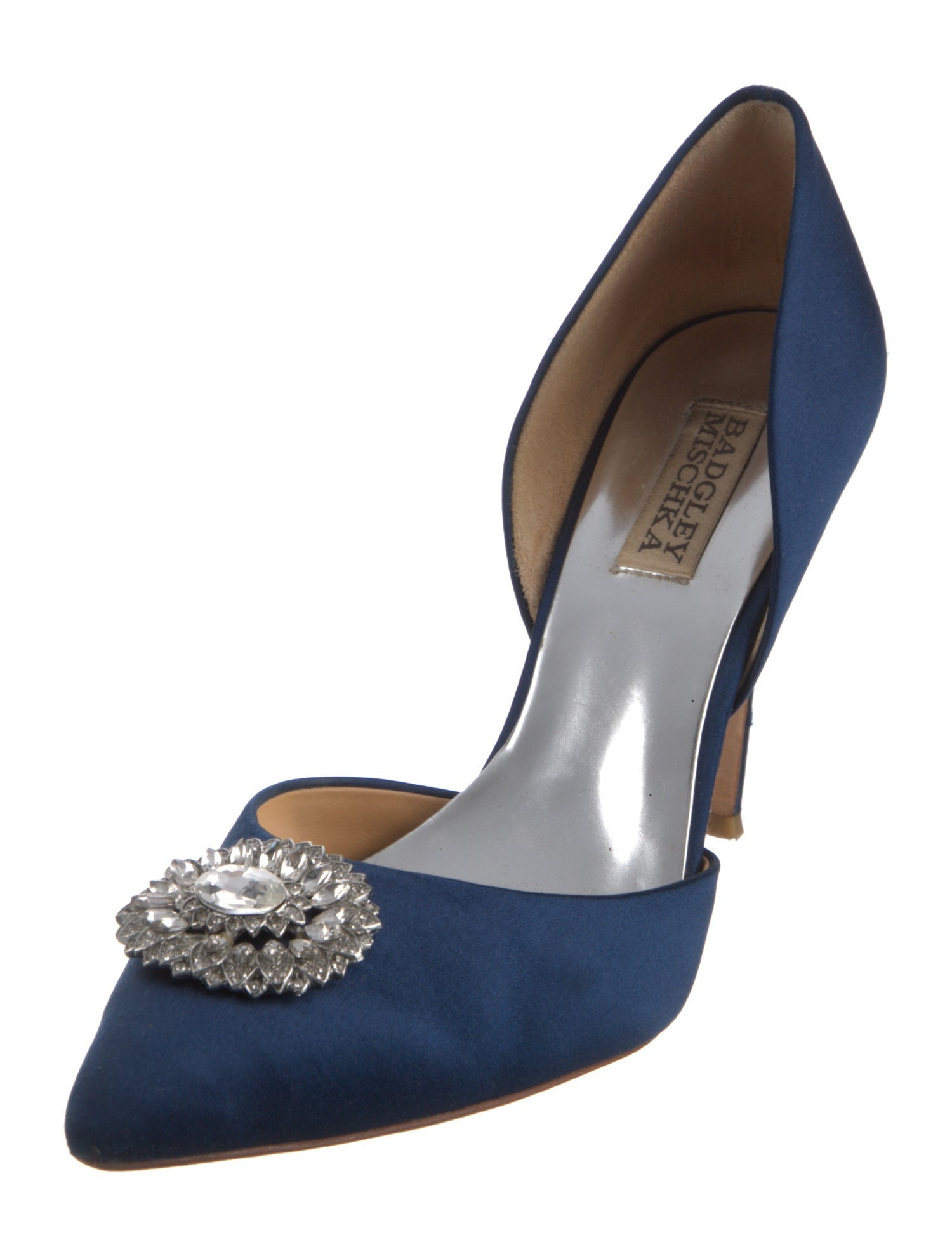 Badgley Mischka Satin Crystal Embellishments D'Orsay Pumps