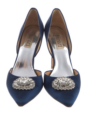Badgley Mischka Satin Crystal Embellishments D'Orsay Pumps