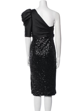 Badgley Mischka One-Shoulder Knee-Length Dress