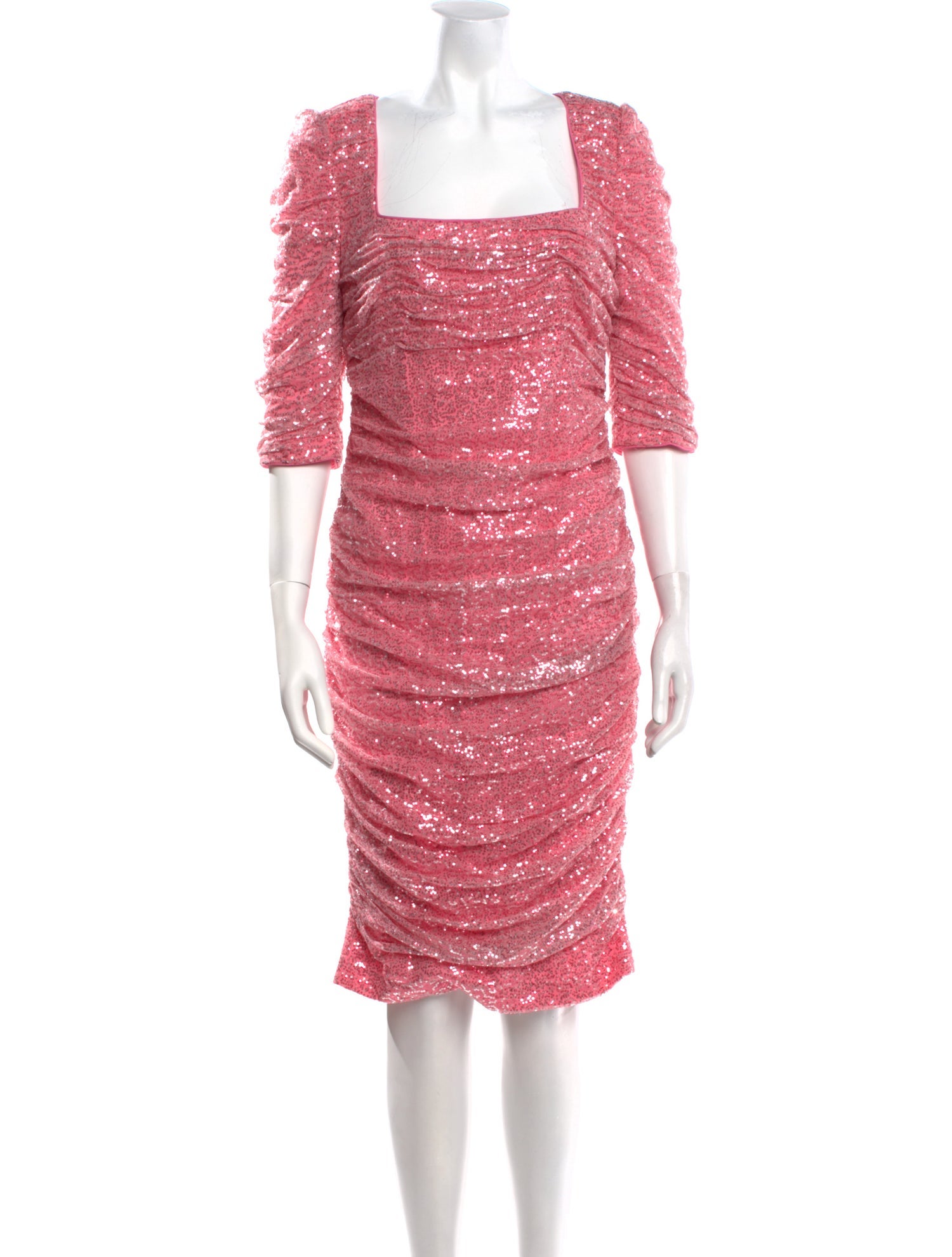 Badgley Mischka Square Neckline Knee-Length Dress