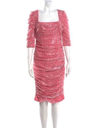 Badgley Mischka Square Neckline Knee-Length Dress