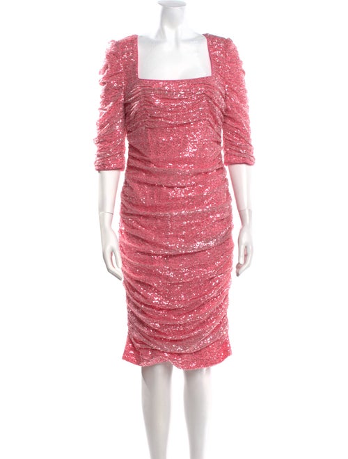 Badgley Mischka Square Neckline Knee-Length Dress