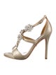 Badgley Mischka Leather Crystal Embellishments T-Strap Sandals