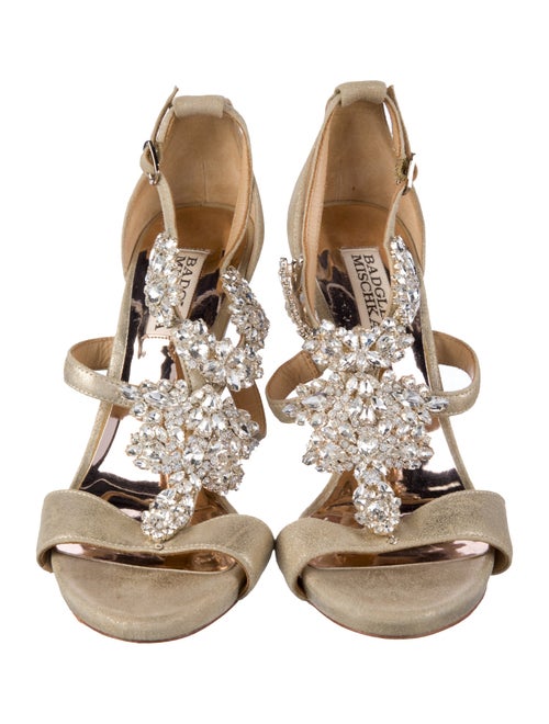 Badgley Mischka Leather Crystal Embellishments T-Strap Sandals