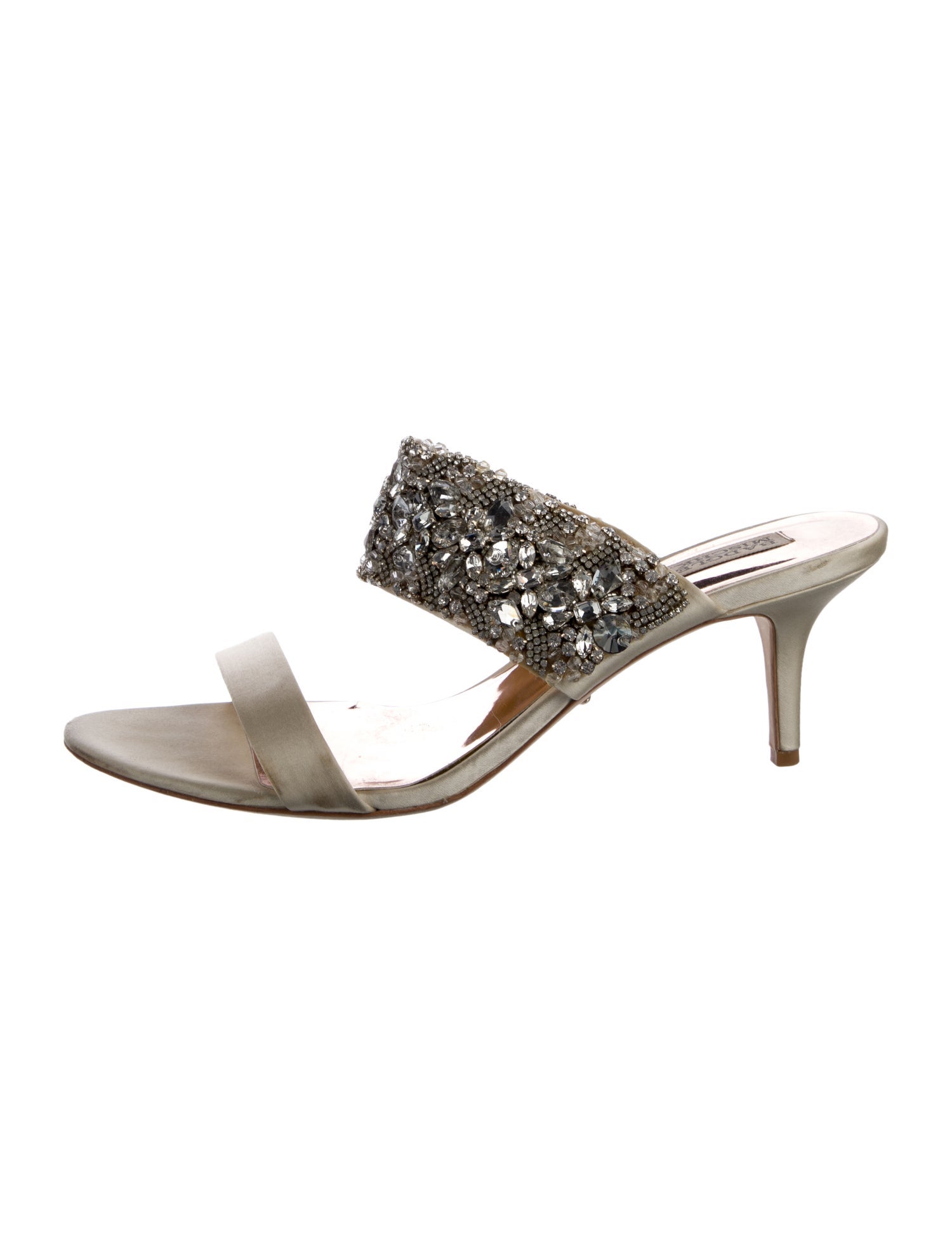 Badgley Mischka Satin Crystal Embellishments Slides