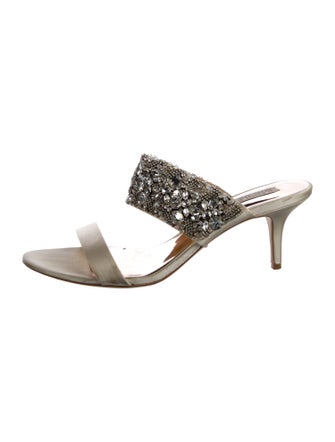 Badgley Mischka Satin Crystal Embellishments Slides