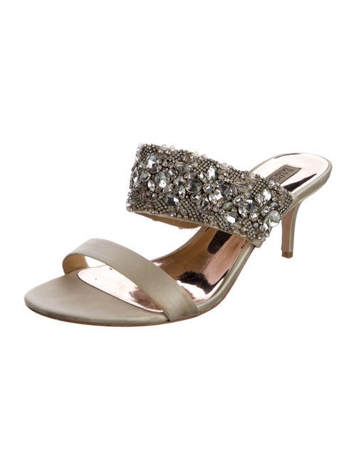 Badgley Mischka Satin Crystal Embellishments Slides