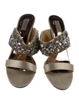 Badgley Mischka Satin Crystal Embellishments Slides