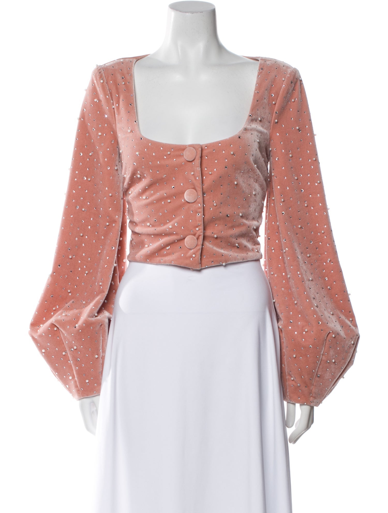 Badgley Mischka Square Neckline Long Sleeve Crop Top