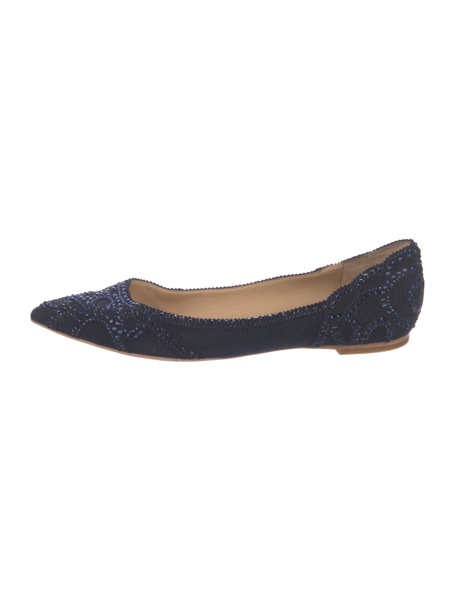 Badgley Mischka Suede Crystal Embellishments Ballet Flats