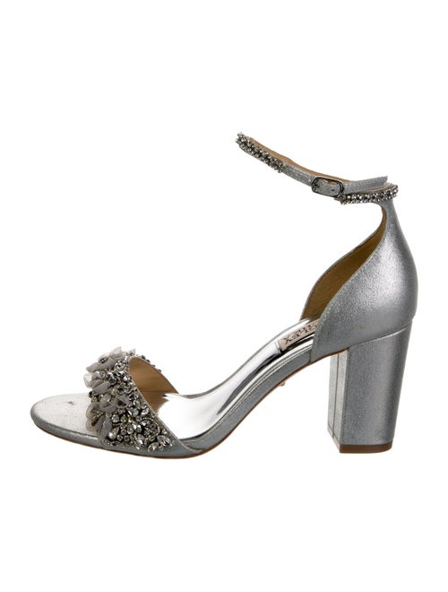 Badgley Mischka Leather Crystal Embellishments Sandals