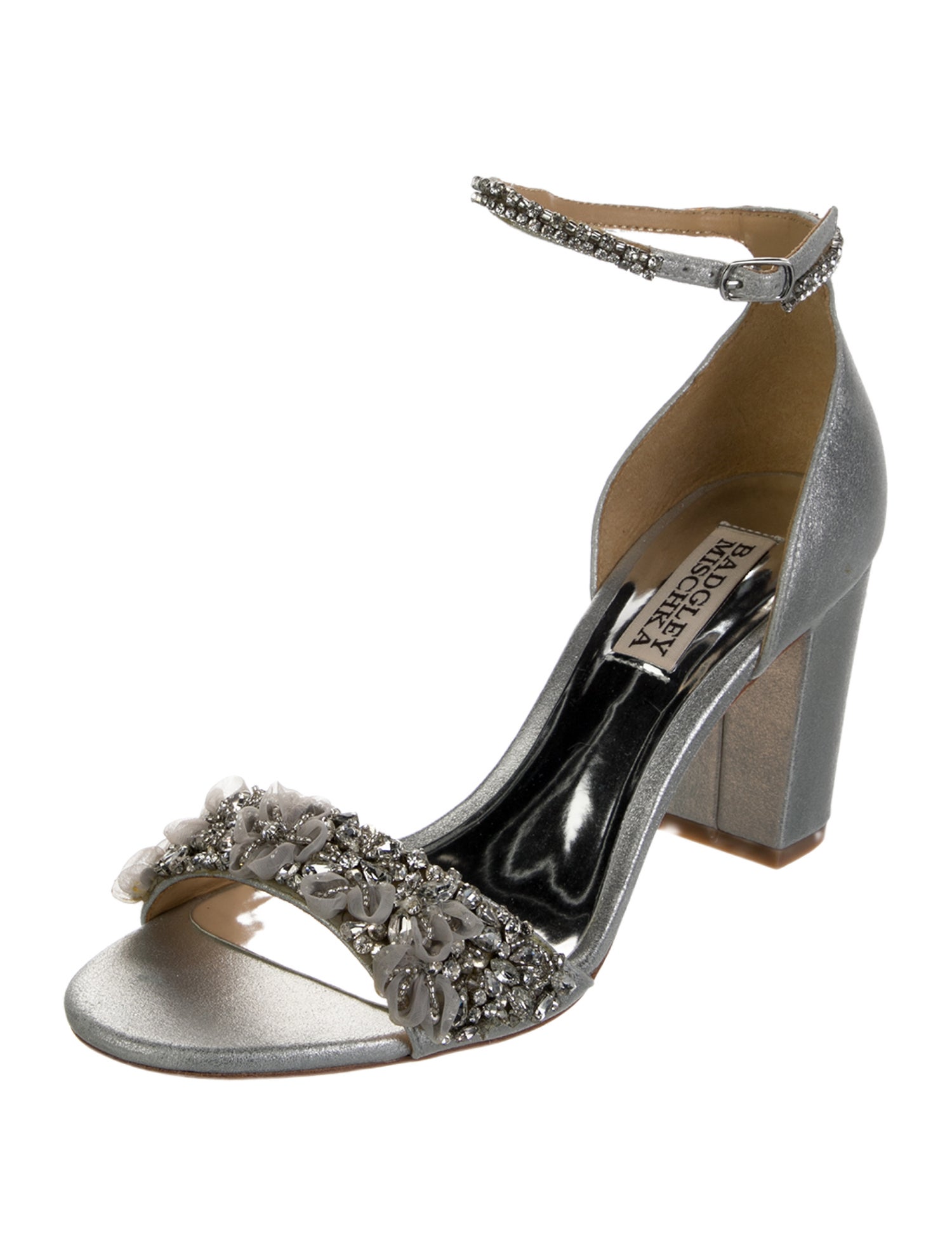 Badgley Mischka Leather Crystal Embellishments Sandals