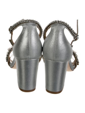 Badgley Mischka Leather Crystal Embellishments Sandals