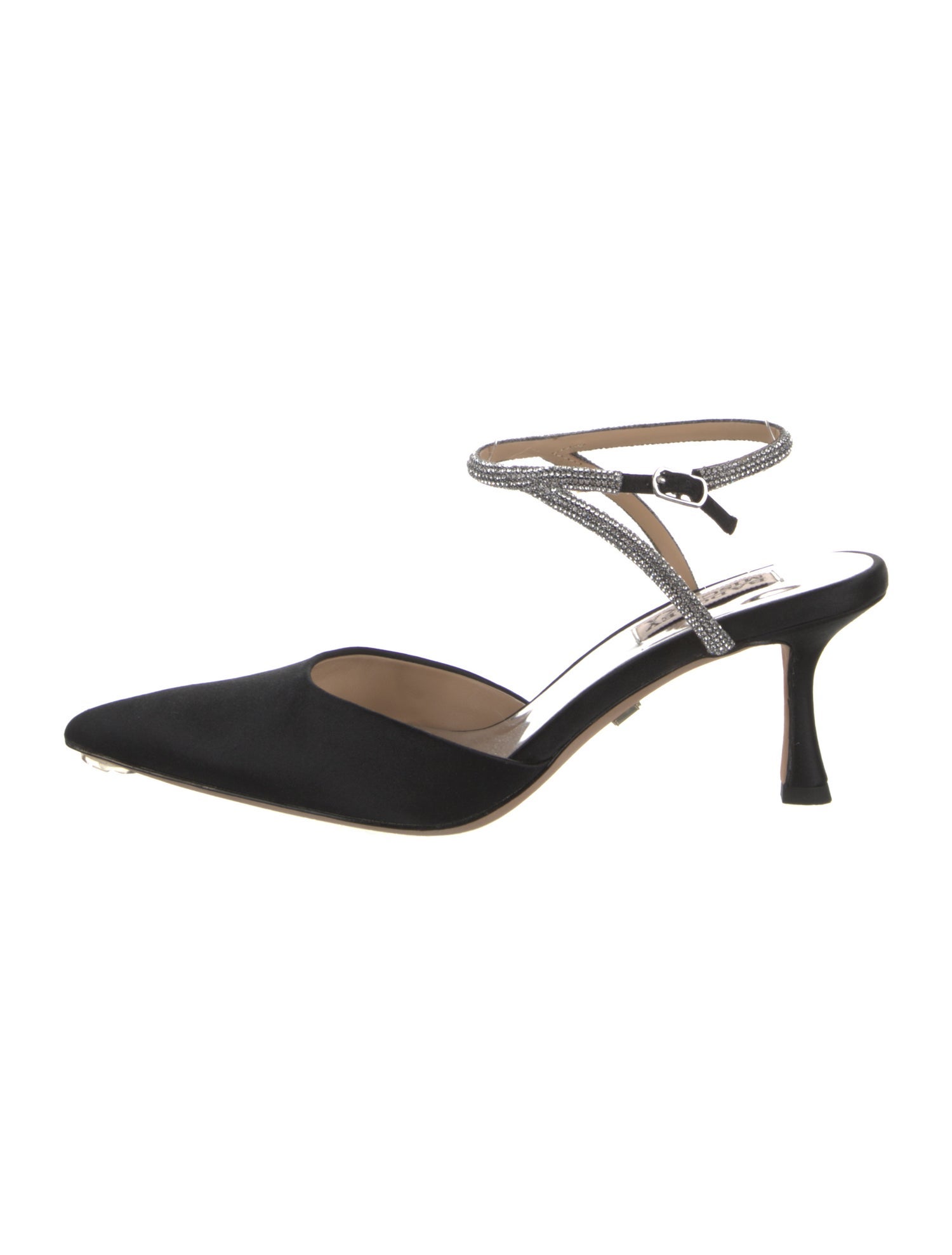 Badgley Mischka Satin Crystal Embellishments Slingback Pumps