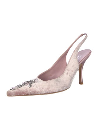 Badgley Mischka Velvet Crystal Embellishments Slingback Pumps