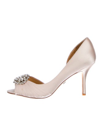 Badgley Mischka Satin Crystal Embellishments D'Orsay Pumps
