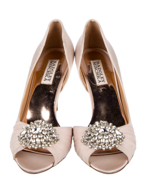 Badgley Mischka Satin Crystal Embellishments D'Orsay Pumps
