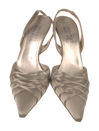 Badgley Mischka Satin Crystal Embellishments Slingback Pumps