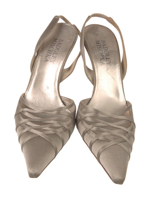 Badgley Mischka Satin Crystal Embellishments Slingback Pumps
