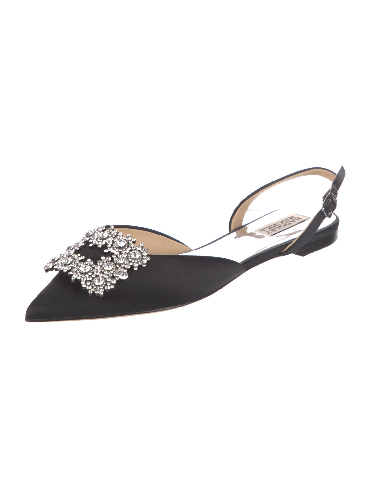 Badgley Mischka Satin Crystal Embellishments Slingback Flats