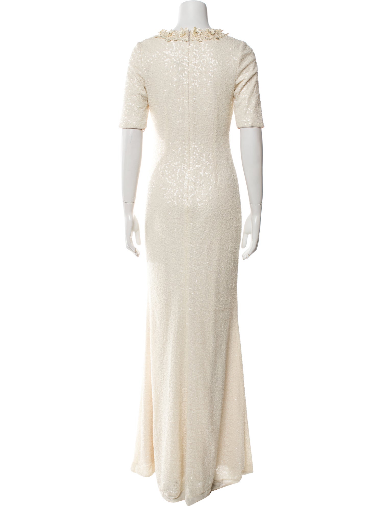 V-Neck Long Dress (1970s, all-over sequin with gold sunburst shoulder beadwork) (back)