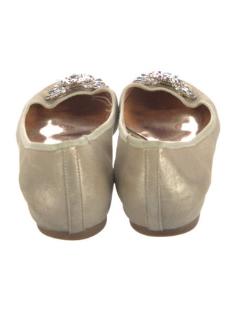 Badgley Mischka Satin Crystal Embellishments Ballet Flats