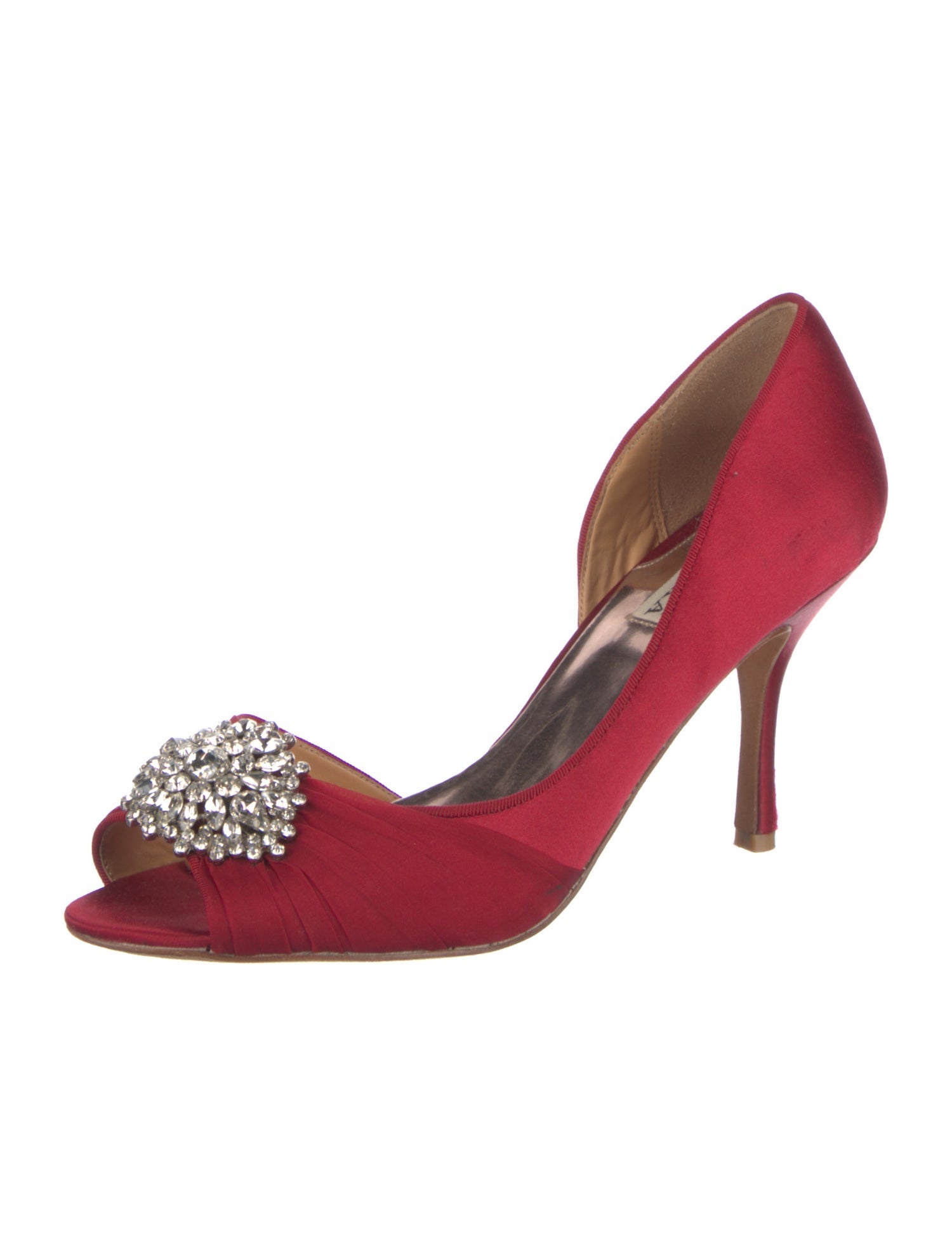 Badgley Mischka Satin Crystal Embellishments D'Orsay Pumps