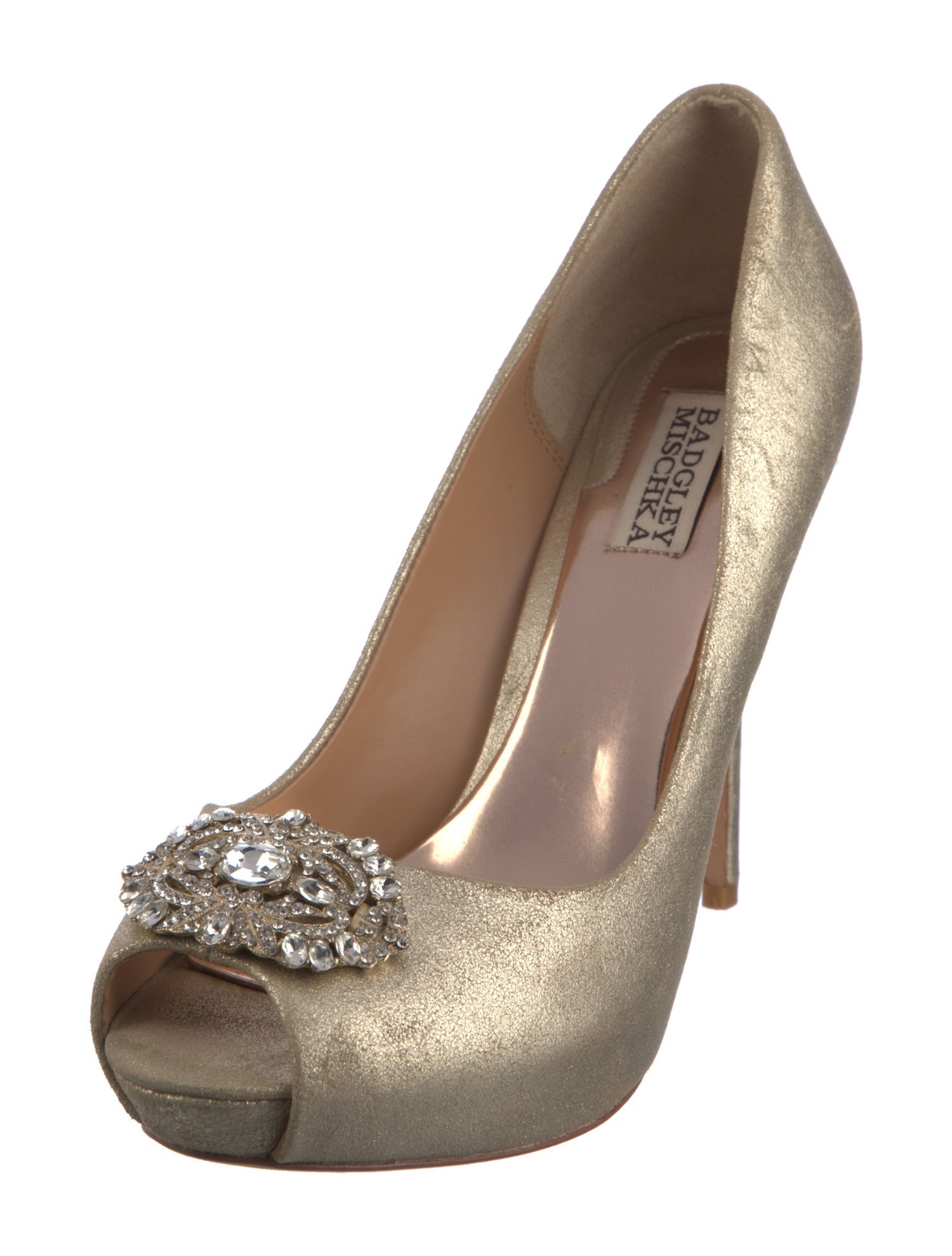 Badgley Mischka Leather Crystal Embellishments Slingback Sandals
