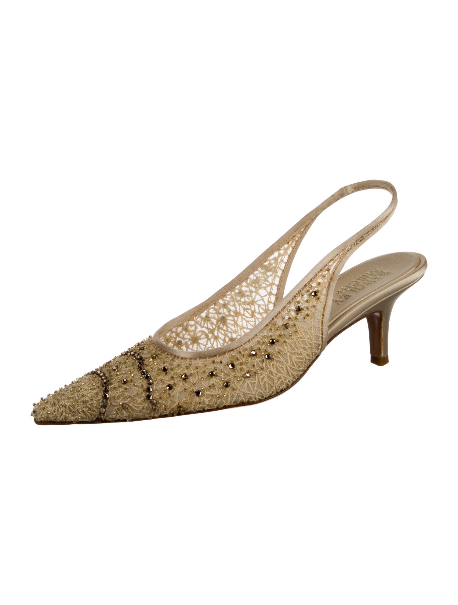 Badgley Mischka Satin Lace Pattern Slingback Pumps