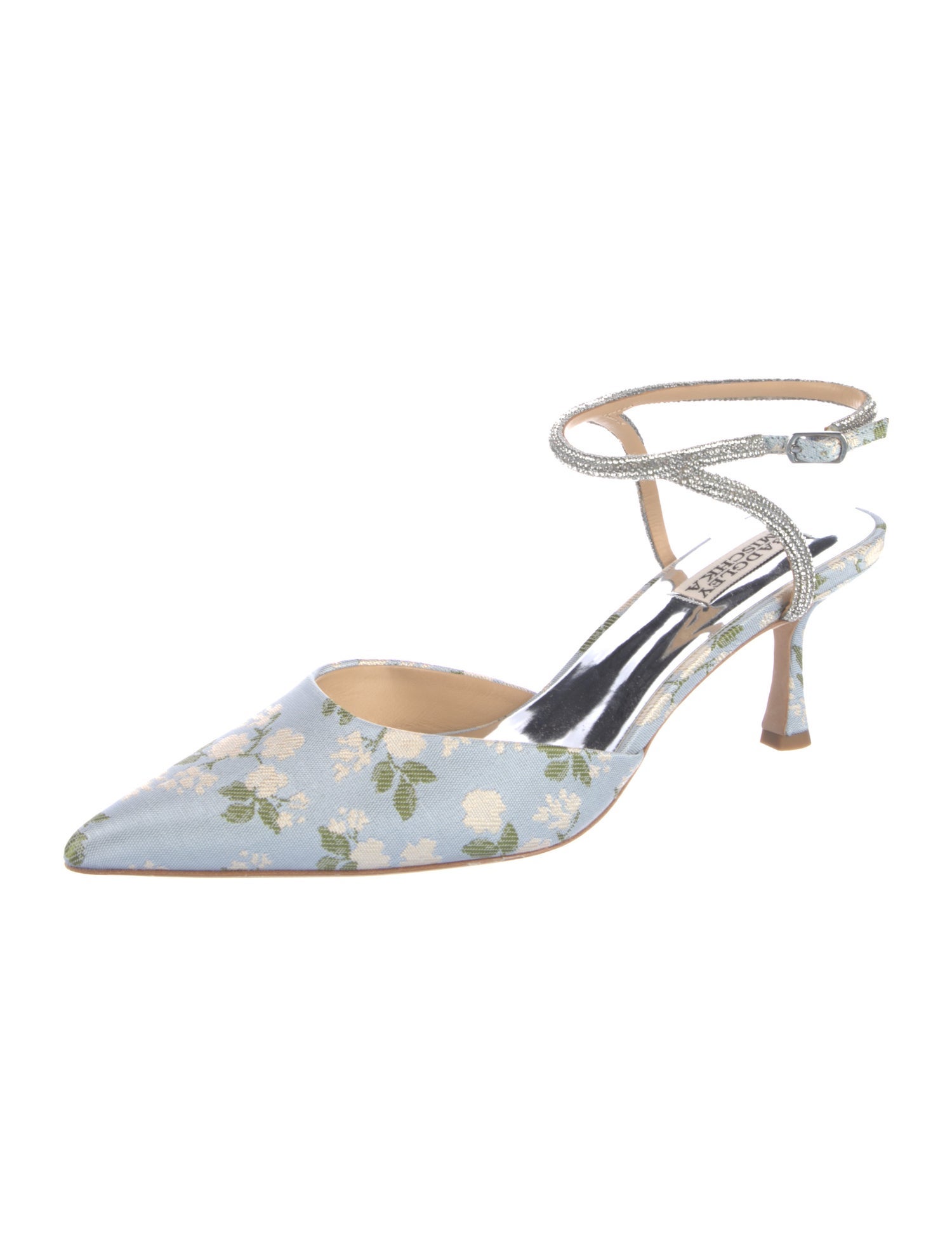 Badgley Mischka Satin Floral Print Slingback Pumps