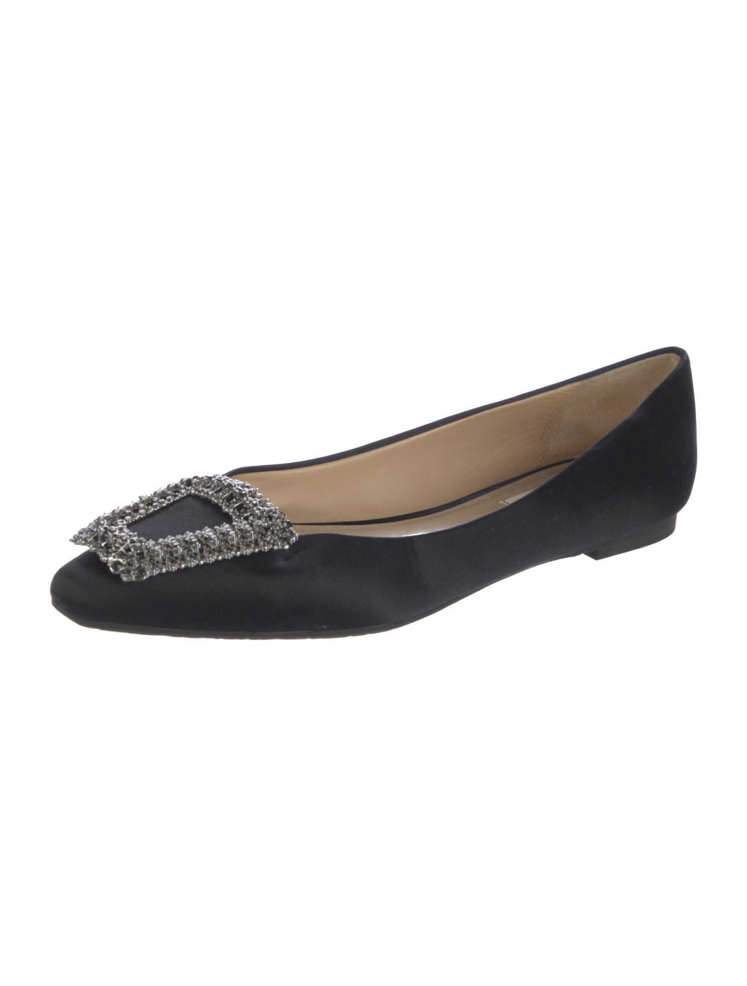 Badgley Mischka Satin Crystal Embellishments Ballet Flats