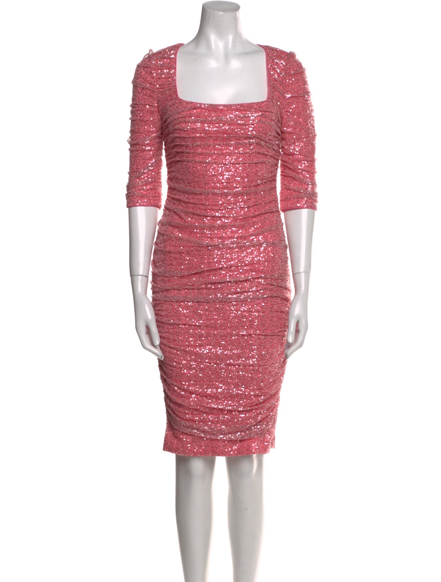 Badgley Mischka Square Neckline Knee-Length Dress