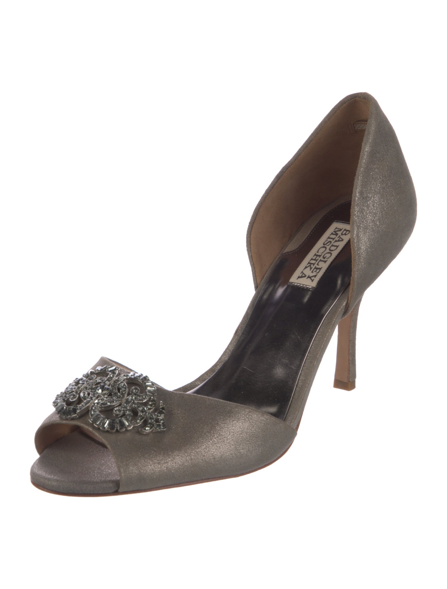 Badgley Mischka Leather Crystal Embellishments D'Orsay Pumps
