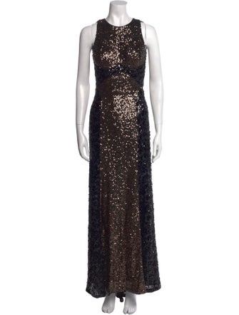 Badgley Mischka Crew Neck Long Dress